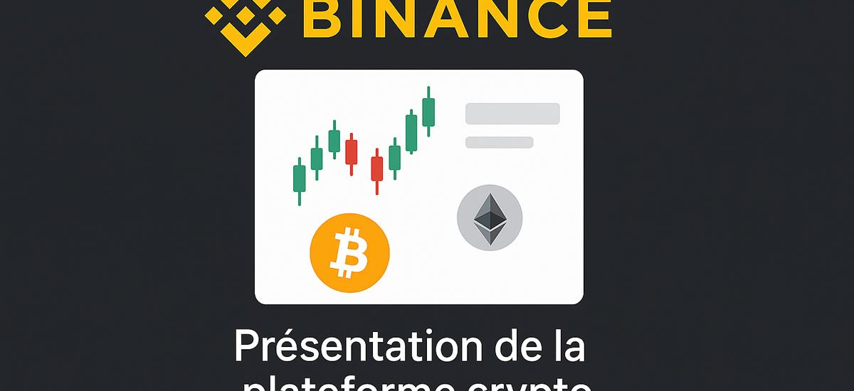 Présentation de la plateforme crypto Binance avec interface de trading, Bitcoin et Ethereum