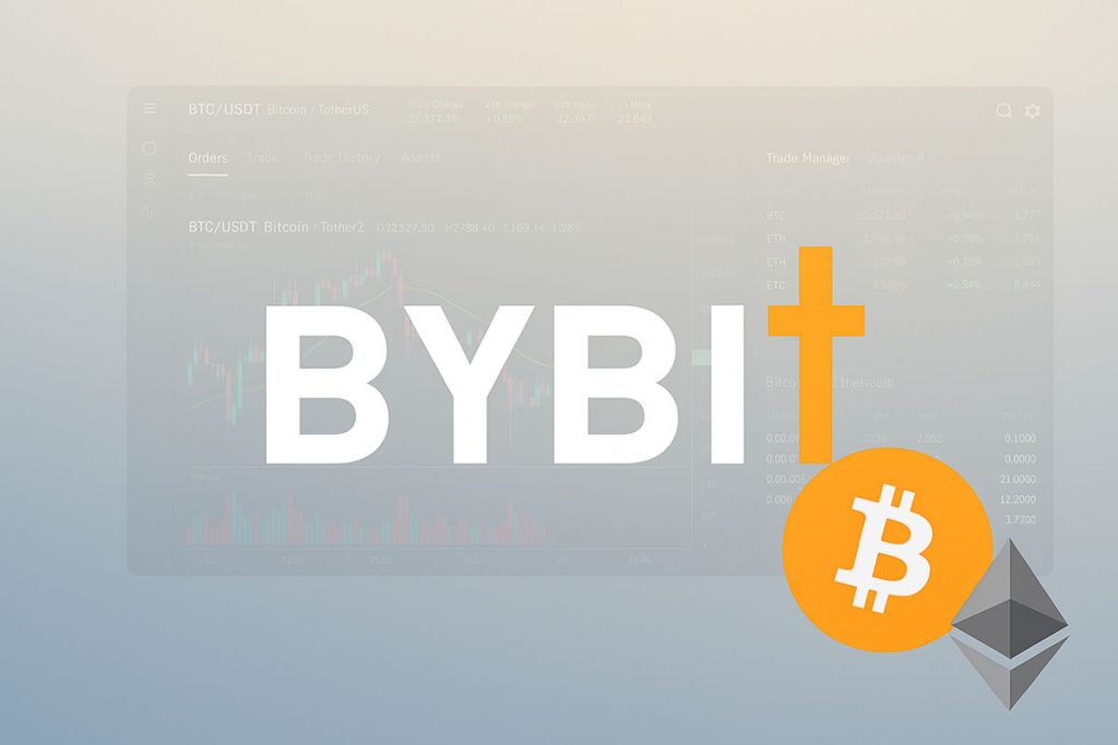 Interface de trading Bybit avec graphique de marché et cryptomonnaies Bitcoin et Ethereum